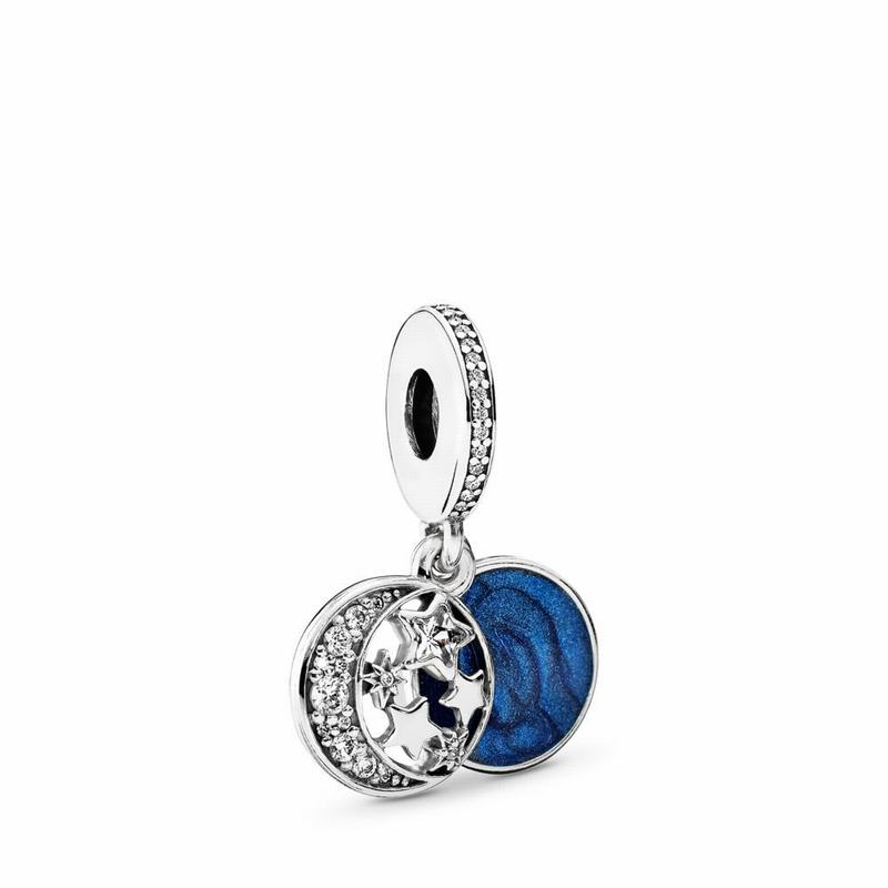 Pandora Moon & Blue Sky Dangle Charm Ireland - Sterling Silver/Enamel/Blue/Cubic Zirconia - 950627OH